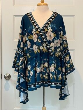 City Chic Teal Floral Wrap Tunic Top